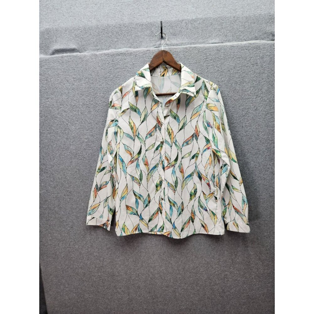 Button-Up Long Sleeve Shirt With Colorful Leaf Print‎ Design